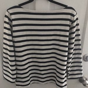 Breton heavy cotton Tee, navy/ivory stripe EUC Med